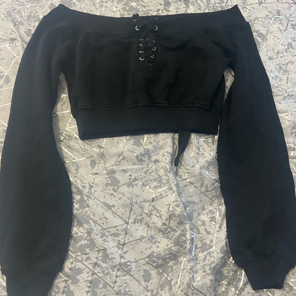 Off the Shoulder long sleeve black crop top sweater